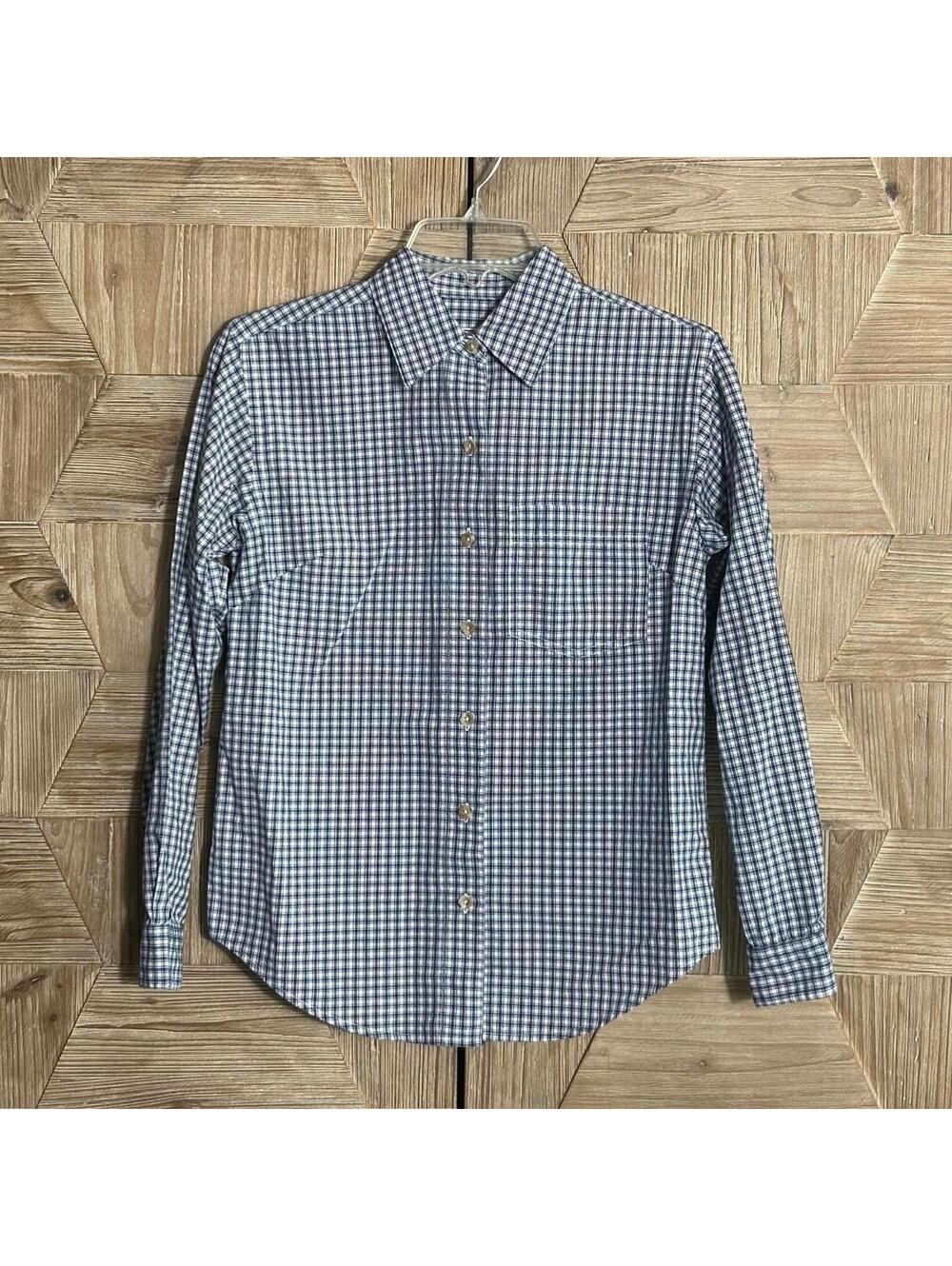 L.L. Bean Womens Blue & White Gingham Button Down Shirt Size XS
